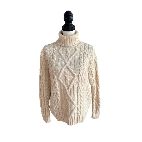 Aran Crafts Sweaters - Aran Crafts Women's Merino Wool Cable Knit Turtleneck Sweater Fisherman Cream  L